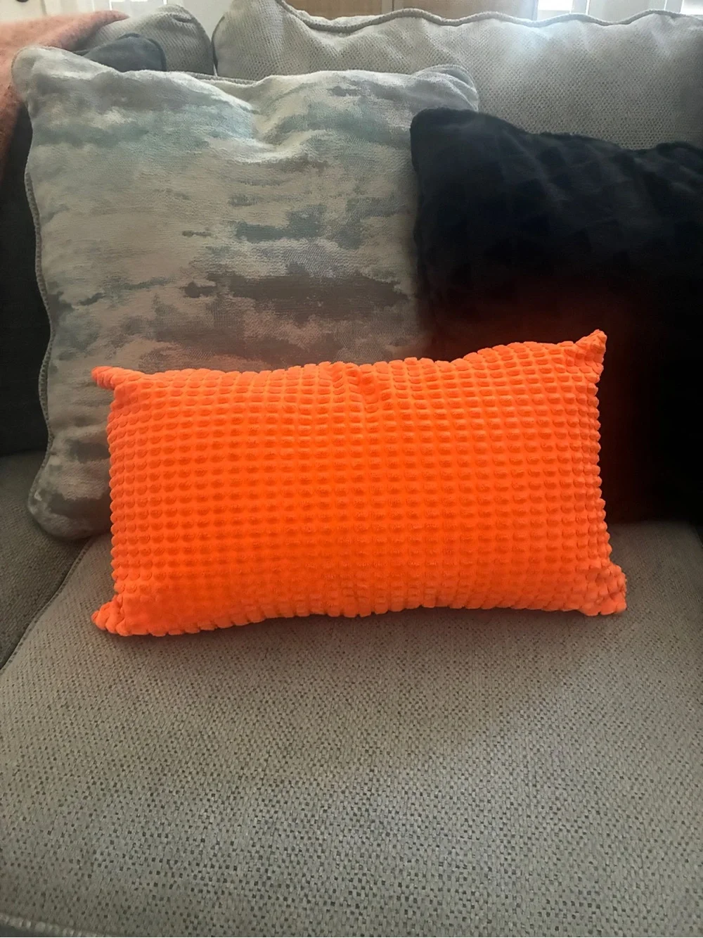 Neon Orange Textured Lumbar Throw Pillow Bright Retro Decor EUC